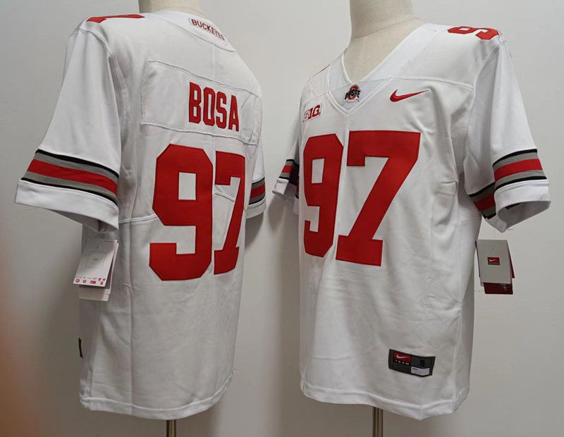 Men Ohio State Buckeyes 97 Bosa White Nike 2025 NCAA Jersey